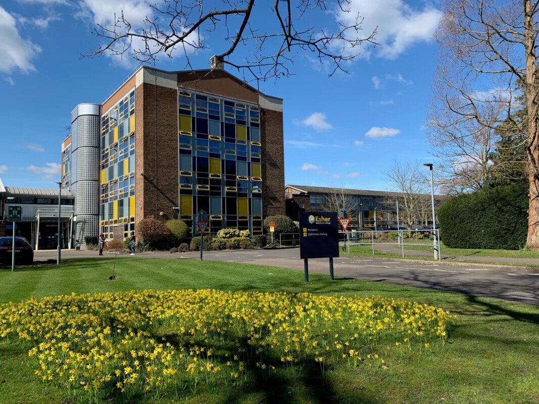 The main College building in the spring