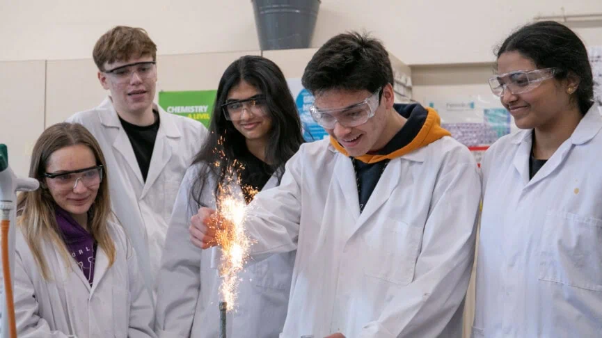 Students doing a firework experiment in the chemistry lab