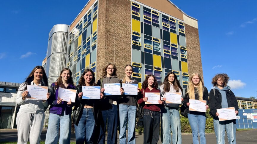 Group Shot of girls in maths With Tower