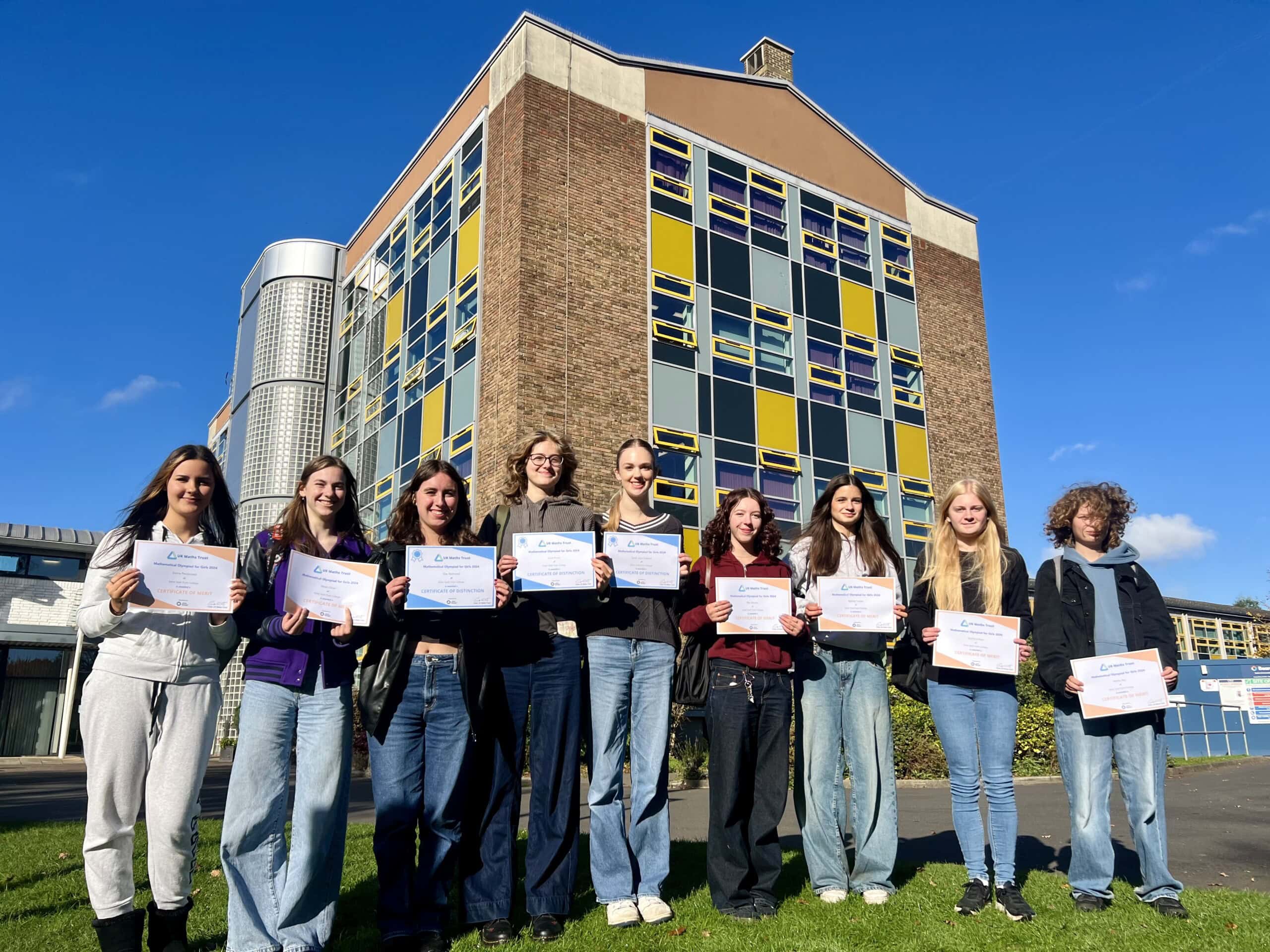 Group Shot of girls in maths With Tower