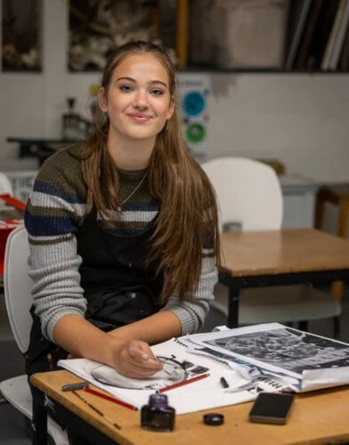 a female art student sketching
