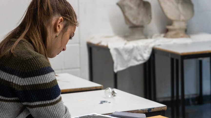 a female art student sketching
