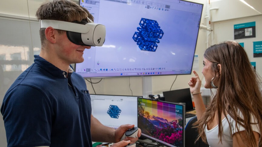 two 3d design student using the VR headset