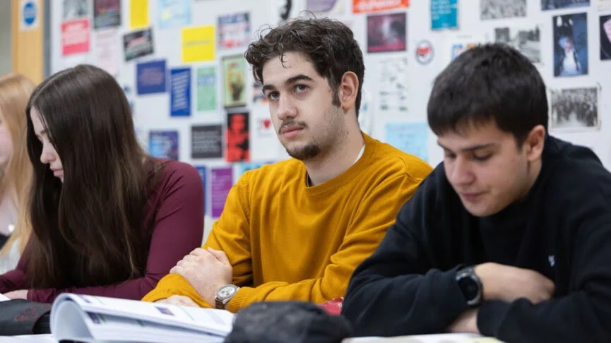 Male politics student in the classroom