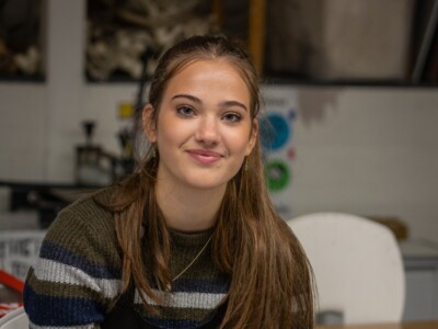 Art student in an art classroom