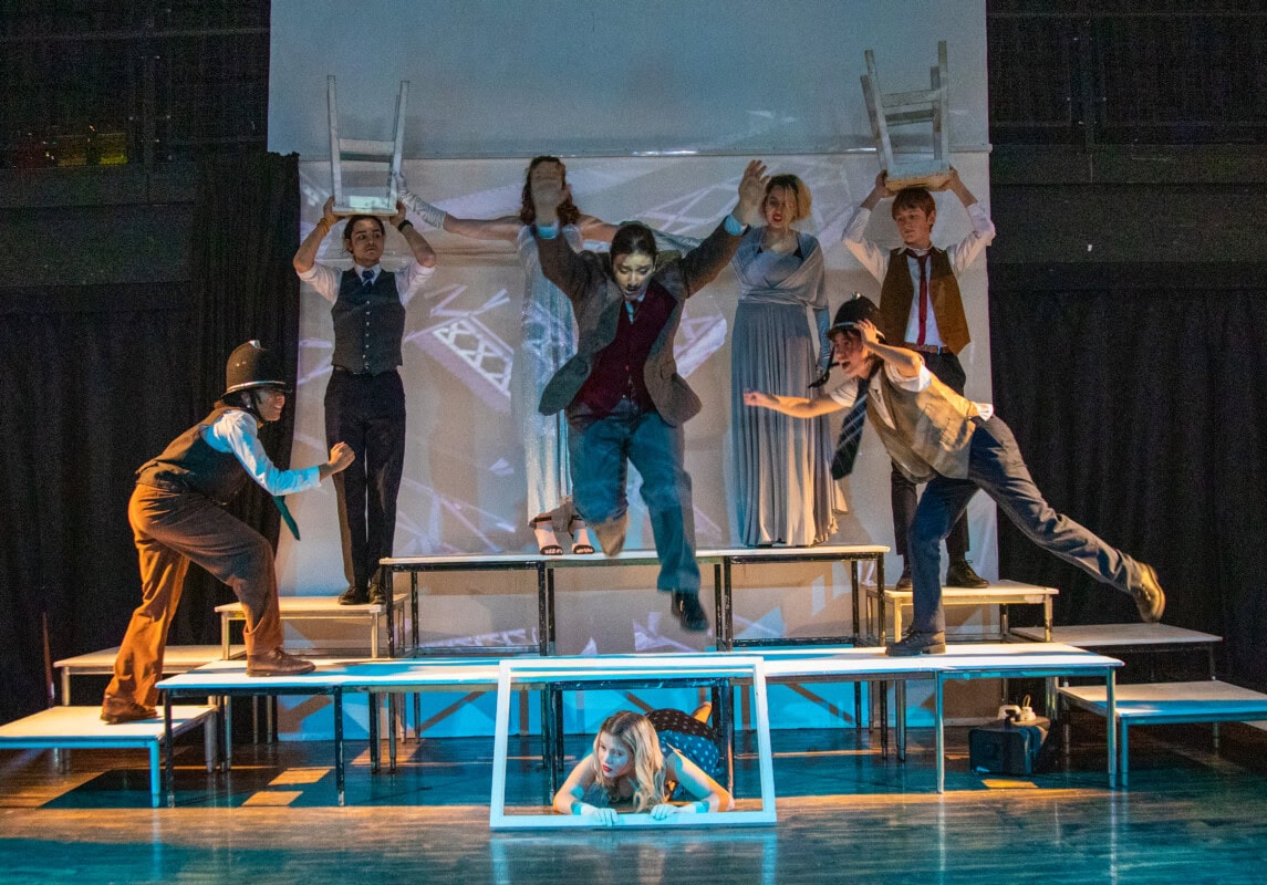 Photo of students acting in The 39 Steps Bridge