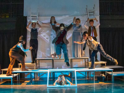 Photo of students acting in The 39 Steps Bridge