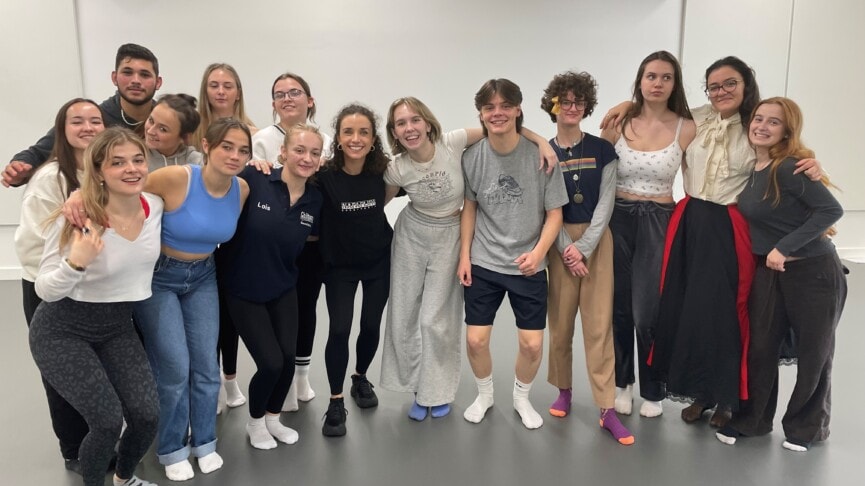 performing arts Student Group Shot with Mamma Mia actress