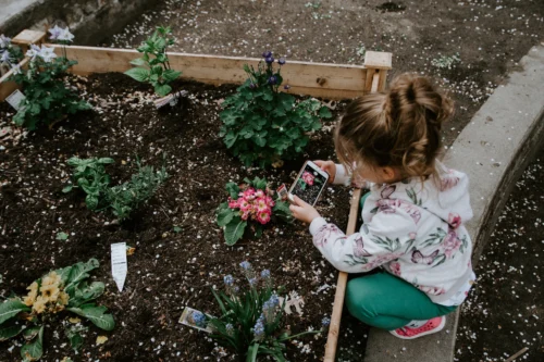 Little girl in school garden