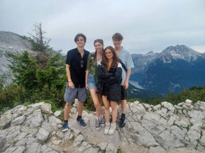 Students stand at the top of Hitler's Eaglesnest on trip to Munich