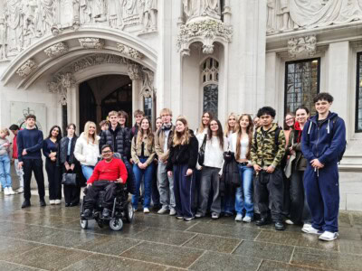 A large group of students outside the Supreme Court