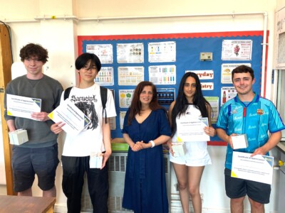 Chemistry mentors with chemistry teacher Seema Maden