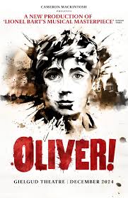 Oliver the Musical Poster featuring an image of Oliver and the name Oliver in large red letters