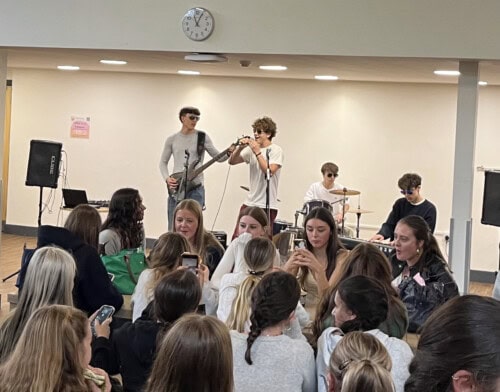 student band playing in the cafe