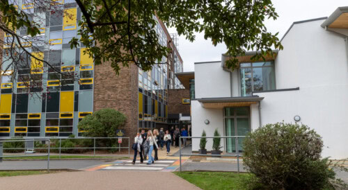 Students entering the new build