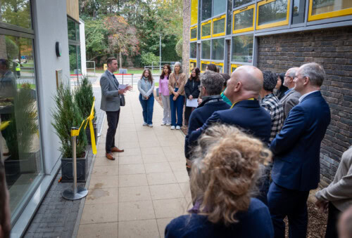 Dan Hards giving his speech to the group at the new build open