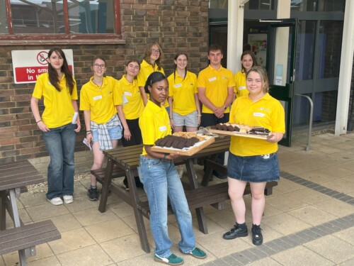 student ambassadors in the courtyard