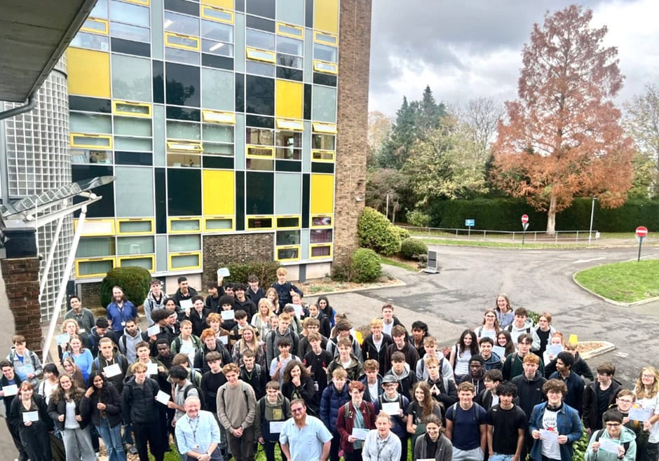 group of maths students standing out the front of the College