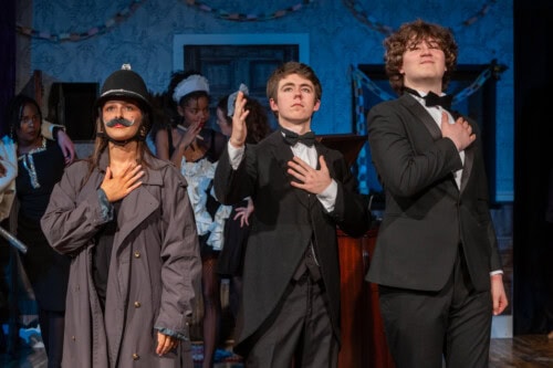 on stage with college production cluedo