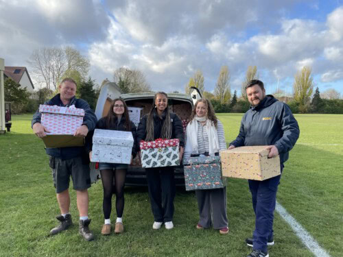 Student Union and estates team with christmas hampers