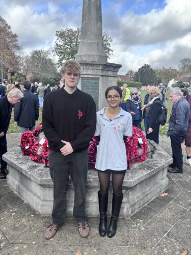 Student Union members at the war memorial