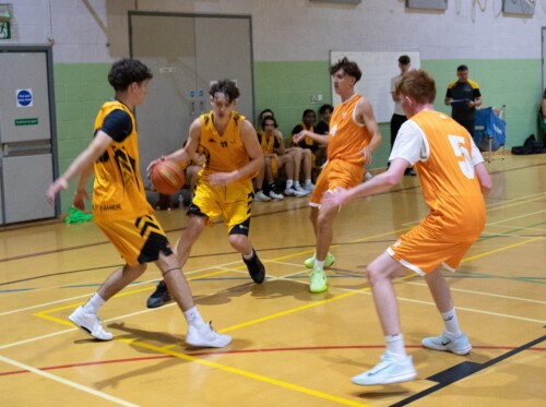 Men's basketball team playing