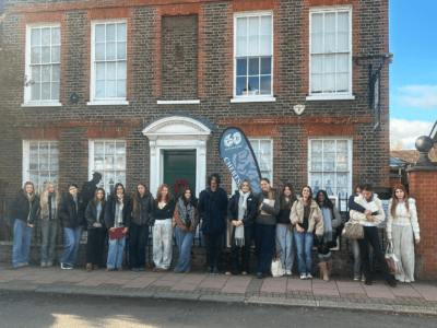 Fashion students outside the Chertsey Museum