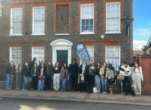 Fashion students outside the Chertsey Museum