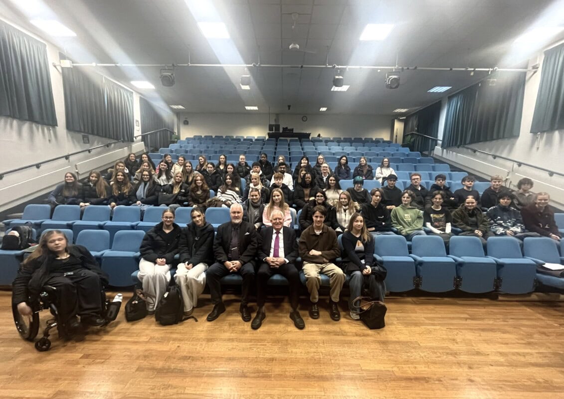 Dillon Woods and Lord Peter Hain with students