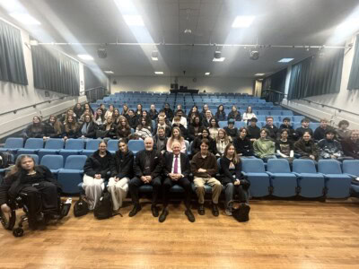 Dillon Woods and Lord Peter Hain with students