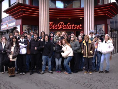Film students outside a theatre in Sweden