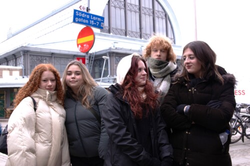 Group of student outside train station in sweden