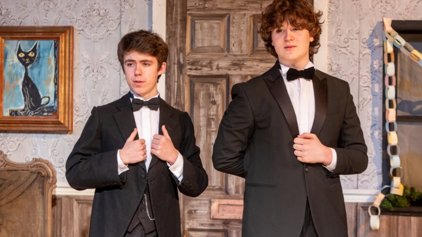 two male students dressed up as butlers for the college production of cluedo