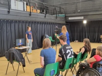 Students performing in drama studio