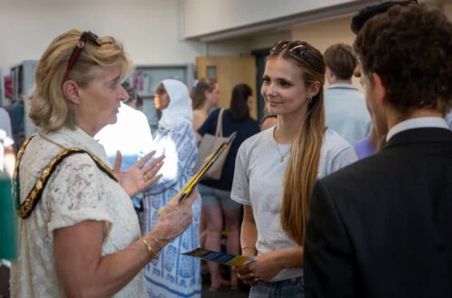showing teh mayor around at open evening