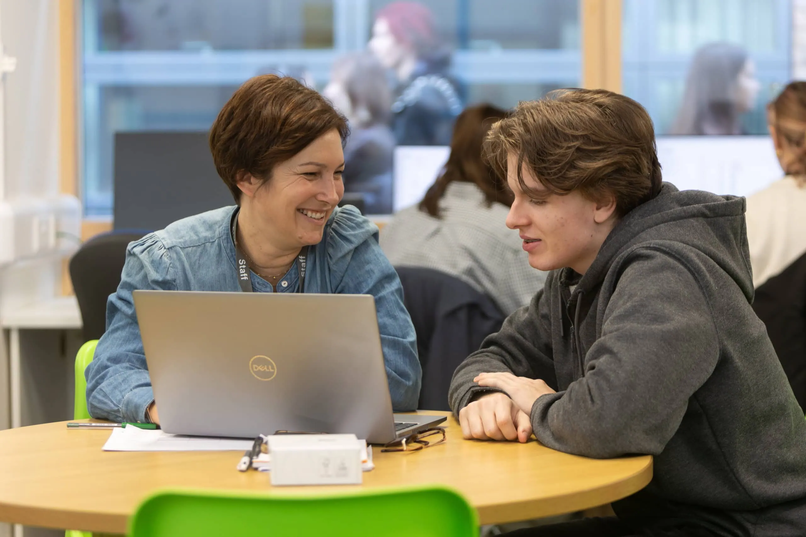 Jo learning mentor with a student in the ALN centre